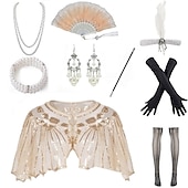 economico Sciarpe &amp; Wrap-Retrò Vintage Anni Ruggenti Anni 1920 Abiti Fascia Flapper Set di accessori Il grande Gatsby Invitato al matrimonio Paillettes Paillettes Per donna Halloween Carnevale Mascherata Carnevale Festa