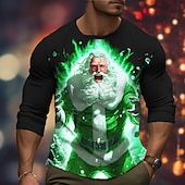 levne Santa Claus tričko-Vánoce Pánské Grafika Ježíšek Tričko Dlouhý rukáv tričko 3D tisk Tričkový Košile Módní Designové Na běžné nošení Outdoorové sporty Dovolená Jdeme ven Černá Žlutá Bordó Jaro &amp; podzim Oblečení S M L XL