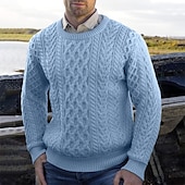 cheap Men&#039;s Pullover Sweater-Men&#039;s Irish Pullover Sweater Jumper Knit Sweater Ribbed Cable Knit Regular Tops Knitted Plain Crew Neck Vintage Keep Warm Daily Wear Going out Clothing Apparel Fall Winter