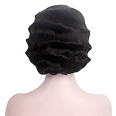 economico Parrucche storiche-Parrucca nera corta anni &#039;20 per donne parrucca a onde di dita Gatsby delle ruggenti anni &#039;20 parrucche vintage sintetiche per donne cosplay costume vestiti eleganti parrucca flapper anni &#039;20