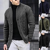 cheap Men&#039;s Cardigan Sweater-Men&#039;s Cardigan Sweater Cropped Sweater Cable Knit Regular Button Up Plain Lapel Vintage Warm Ups Casual Daily Wear Clothing Apparel Fall Winter Black White S M L