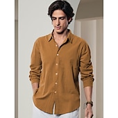 cheap Luxury Linen Shirts-10% Linen Button-Down Men&#039;s Shirt Linen Shirt White Pink Navy Blue Long Sleeve Solid Color Collar Spring &amp; Summer Casual Daily Clothing Apparel