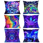 baratos Jogue travesseiros, inserções e capas-Capa de almofadas decorativas com luz negra, 1 peça que brilha no escuro, psicodélica, trippy, macia, quadrada, fronha para quarto, sala de estar, sofá, cadeira