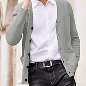 billiga cardigan tröja för män-Herr Tröja Cardigan Tröja Ribbad Sticka Stickat Slät V-hals Mode Ledigt Sport Dagliga kläder Kläder Vår &amp; Höst Vinrött Svart M L XL