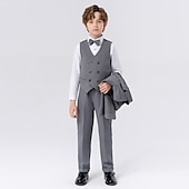 billige Guttens formelle drakt-6 deler Barn Gutt Dress og blazer Antrekk Helfarge Langermet Knapp Sett Formell Kul Høst Vinter 7-13 år Grå 5-delt sett (jakke + vest + bukse + sløyfe + Blått 6-delt sett (skjorte + jakke + vest
