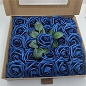 economico Piante e Fiori Artificiali-Confezione regalo 25/50 pz/set 8 cm rosa artificiale con foglie 25 50 scatole di decorazioni floreali per la casa decorazione di nozze