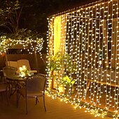 olcso USB-tápellátás-300 led 9,8x9,8 láb távirányító karácsonyi függöny lámpák usb csatlakozó tündér függöny lámpák kültéri ablak falra függeszthető függönyfüzér lámpák hálószobához háttér esküvői buli beltéri dekoráció