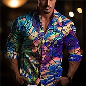 Men's Colorful Color Block Christmas Scene Shirt Long Sleeve Artistic Abstract Daily Wear Going out Fall & Winter Turndown Print Button-Down Blue Purple4