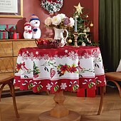 baratos Decoração de Natal-Toalha de mesa redonda à prova d&#039;água e resistente a óleo, cobertura de mesa com decoração de inverno para jantar patry