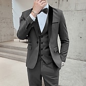 cheap Homecoming Suits-Men&#039;s Wedding Party Tuxedos Black Tie Homecoming Solid Color Standard Fit 3 Piece Single Breasted One-button