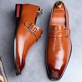 cheap Formal-Men&#039;s Brown Faux Leather Monk Strap Dress Shoes – Elegant Business &amp; Wedding Formal Footwear