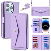 cheap iPhone Cases-Phone Case For iPhone 15 Pro Max Plus iPhone 14 13 12 11 Pro Max Plus Back Cover Wallet Case with Stand Holder Magnetic with Lanyard Retro TPU PU Leather