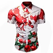 abordables Tenue de scène de Noël-chemise décontractée pour homme, motif père Noël, arbre de Noël, cloche, tenue quotidienne, sortie, week-end, automne / automne, manches courtes, noir, blanc, rouge, s, m, l, chemise en tissu