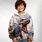 billiga Pojkens 3D-djur-Pojkar 3D Dinosaurie Huvtröja Kappa Ytterkläder Långärmad 3D-tryck Höst Vinter Mode Streetwear Häftig Polyester Barn 3-12 år Utomhus Ledigt Dagligen Normal