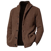 preiswerte Herren Strickjacke-Herren Strickjacke Kurzer Pullover Strickpullover Gerippt Stricken Standard Knopf hoch Glatt Schalrevers Warm-Ups Moderne zeitgenössische Casual Freizeitskleidung Bekleidung Herbst Winter Schwarz Blau
