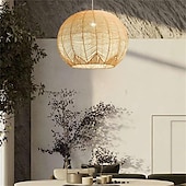 olcso Lámpás dizájn-bambusz függőlámpa 30cm boho lámpatest, kézzel szőtt fonott függőlámpa, rattan csillárok étkező konyhába sziget hálószoba előszoba 110-240v