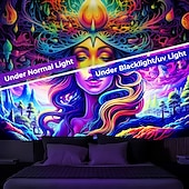 お買い得  ブラックライトタペストリー-ブラックライトタペストリー uv 反応性グローインザダーク女神トリッピー霧自然風景壁掛けタペストリー壁アート壁画用リビングルーム寝室