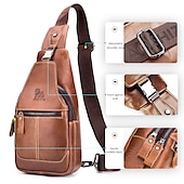 preiswerte Taschen für Herren-braune Sling Bag aus Leder für Herren mit verstellbarem Riemen und mehreren Reißverschlusstaschen – stylische Crossbody-Reise- und Freizeit-Umhängetasche