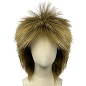 abordables Pelucas de carnaval-Peluca rubia rizada tipo mullet peluca rubia marrón con raíces oscuras peluca rockera de los años 70 y 80 peluca de capas bicolor pelucas de disfraz para mujeres y hombres (peluca rubia puntiaguda)