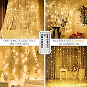 olcso USB-tápellátás-300 led 9,8x9,8 láb távirányító karácsonyi függöny lámpák usb csatlakozó tündér függöny lámpák kültéri ablak falra függeszthető függönyfüzér lámpák hálószobához háttér esküvői buli beltéri dekoráció