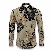 cheap Plants Pattern-Men&#039;s Floral Shirt Button Up Shirt Long Sleeve Casual Daily Wear Going out Fall &amp; Winter Turndown Print Button-Down White Khaki Gray