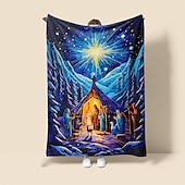 abordables Mantas de cama-Natividad bautismo natividad de Jesús vintage manta súper suave, novedad mantas de franela cálidas impresas regalos para todas las estaciones decoración del hogar manta grande
