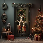 abordables Cubiertas para puertas navideñas-Adornos navideños para puertas, renos, cubiertas para puertas, tapiz para puertas, decoración de cortinas para puertas, telón de fondo navideño, pancarta para puerta de entrada, suministros de