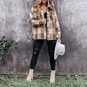 cheap Sherpa Jackets-Women&#039;s Shirt Blouse Fashion Plaid Buttons Pocket Print Long Sleeve Regular Tops Shirt Collar Casual Black Red Green Khaki Spring &amp;  Fall