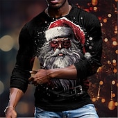 Christmas Men's Santa Claus 3D T-shirts Graphic Santa Claus Ugly Designer Retro Vintage Casual 3D Print Tee Waffle Sports Outdoor Holiday Going out Black Red & White Long Sleeve Crew Neck4