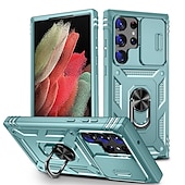 baratos Capa Samsung-Capinha para Samsung Galaxy S23 S22 Plus Ultra S21 Ultra A14 A54 A52 S25 Ultra Capa Traseira com Suporte Anel Protetor de Lente de Câmera PC