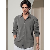 cheap Luxury Linen Shirts-10% Linen Button-Down Men&#039;s Shirt Linen Shirt White Pink Navy Blue Long Sleeve Solid Color Collar Spring &amp; Summer Casual Daily Clothing Apparel