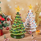 cheap Christmas Lights-Christmas Tree Ceramic Christmas Tree Tabletop Decoration LED Light Hand-Painted Vintage Christmas Holiday Decoration 1PC
