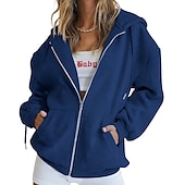 baratos jaqueta com capuz-Moletom Moletom com zíper Pullover Tecido Bolso frontal Para Mulheres Adulto Não Imprimindo Rua Casual / Diário