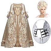 billiga Outfits-set med rokoko balklänning klänning blond barock peruk underkjol båge kjol krinolin 3 st kläder retro vintage viktoriansk renässans prinsessa kolonial balklänning dam cosplay kostym fest