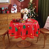 baratos Decoração de Natal-Toalha de mesa redonda à prova d&#039;água e resistente a óleo, cobertura de mesa com decoração de inverno para jantar patry