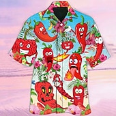 Men's Cartoon Funny Shirt Summer Hawaiian Shirt Aloha Shirt Short Sleeve Shirt Cuban Collar Casual Outdoor Street Casual Daily Blue S M L3