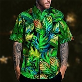 Men's Leaves Print Palm Leaf Tropical Plants Shirt Summer Hawaiian Shirt Aloha Shirt Short Sleeve Shirt Turndown Casual Outdoor Street Casual Daily Purple Green S M L4