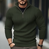 preiswerte Herrenpullover-Herren Pullover Herbstpullover Pullover mit Viertelreißverschluss Gerippt Stricken Standard Zip Strick Glatt Ständer Moderne zeitgenössische Arbeit Freizeitskleidung Bekleidung Winter Schwarz