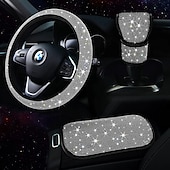 cheap Steering Wheel Covers-3pcs Bling Car Accessories Set For Women, Bling Steering Wheel Covers Universal Fit 15 Inch