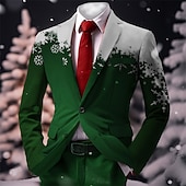 お買い得  クリスマスシーンのアウター-クリスマス メンズ クリスマス シーン プリント ブレザー スノーフレーク ビジネス コート ブレザー 暖かい 通気性 快適 仕事着 外出 ボタン プリント マルチポケット レギュラーフィット 秋&amp;amp;冬のターンダウンロング