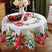 baratos Decoração de Natal-Toalha de mesa redonda à prova d&#039;água e resistente a óleo, cobertura de mesa com decoração de inverno para jantar patry