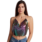 economico Costumi e travestimenti sexy-Brillanti Sexy Anni &#039;80 Catena per il corpo Top Corto Disco Per donna Feste Club Adulti Top
