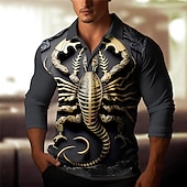 cheap Men&#039;s Animal Print Polo-Men&#039;s Scorpion Polo Shirts Golf Shirt Long Sleeve Polo Shirts Collared Shirts Casual Funny Vacation Wear Party Outfits Buttons 3D Print Fall &amp; Winter Silver Gold