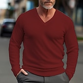 cheap Men&#039;s Pullover Sweater-Men&#039;s Pullover Sweater Jumper Knit Sweater Ribbed Knit Regular Knitted Basic Plain V Neck Keep Warm Modern Contemporary Daily Wear Going out Clothing Apparel Fall Winter Black Dark Navy S M L