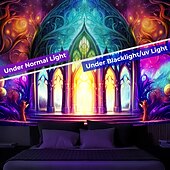 billige Blacklight -billedvev-blacklight gobelin uv reaktiv glød i mørket glød party neon trippy misty fantasy palace hengende billedvev veggkunst veggmaleri for stue soverom