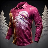 billiga Jultomtens outfit-jul mäns jultomten tryckta skjortor jultomten vardagskläder går ut hösten &amp;amp; vinter turndown långärmad lila, fuchsia s, m, l 4-vägs stretchtyg jul