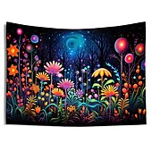 cheap Blacklight Tapestries-Blacklight Tapestry UV Reactive Glow in the Dark Flower Trippy Misty Nature Landscape Hanging Tapestry Wall Art Mural for Living Room Bedroom