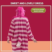cheap Onesie Costumes-Adults&#039; Kigurumi Pajamas Cat Chesire Cat Animal Striped Onesie Pajamas Polar Fleece Cosplay For Men and Women Halloween Animal Sleepwear Cartoon Festival / Holiday Costumes / Leotard / Onesie