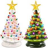 cheap Christmas Lights-Christmas Tree Ceramic Christmas Tree Tabletop Decoration LED Light Hand-Painted Vintage Christmas Holiday Decoration 1PC