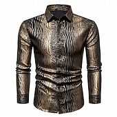 economico Stampa animal-Per uomo Serpente metallico Camicia Camicia con bottoni Manica lunga Astratto Da tutti i giorni Per uscire Autunno inverno Collo ripiegabile Stampa Bottone giù Nero Oro Marrone Cachi